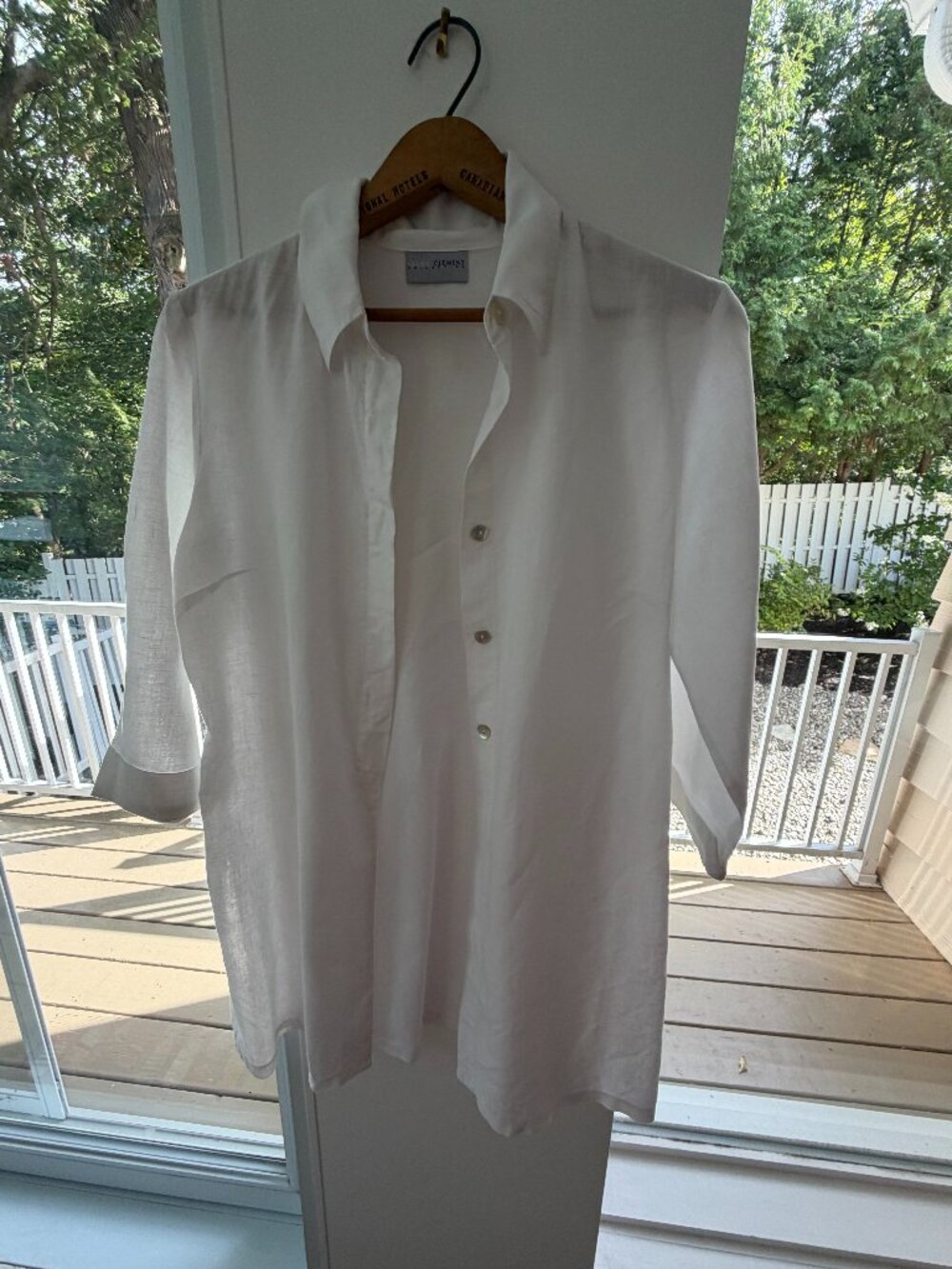 Veste longue en lin blanc LAURA CLEMENT style tunique fentes Taille M
